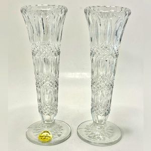 ✅ Set of 2 Vintage Lead Crystal Vases Hand Made by Leonard Made in Italy 8” High